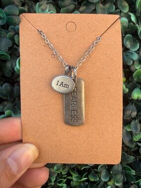 I Am Fearless Silver Tone Pendant Necklace